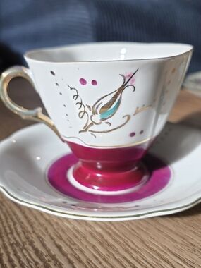 NASCO Pink Lusterware Porcelin Teacup And Saucer Set